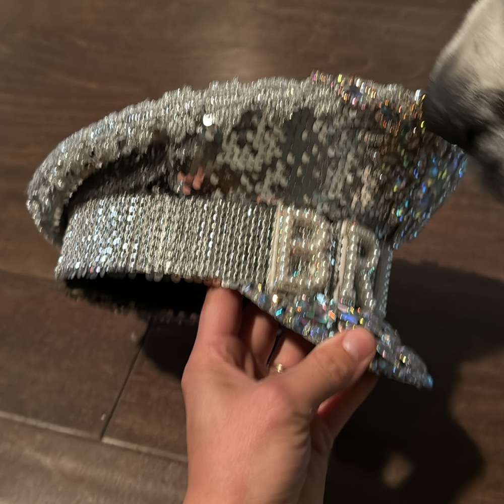 Silver Rhinestone Sequin Bride Hat - image 4